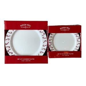 36pc Holiday Disposable Dinner & Dessert Plate Set Red & White Candy Canes NEW